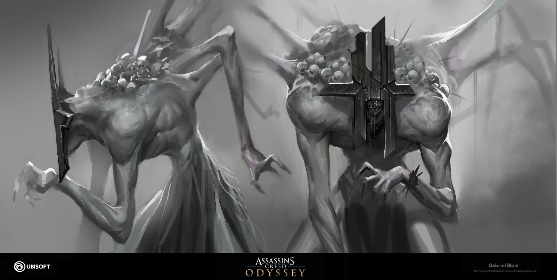 Centimani o Ecatonchiri, così come appaiono nel videogioco della Ubisoft "Assassin's Creed: Odyssey". Disegni dell'illustratore e concept artist Gabriel Blain