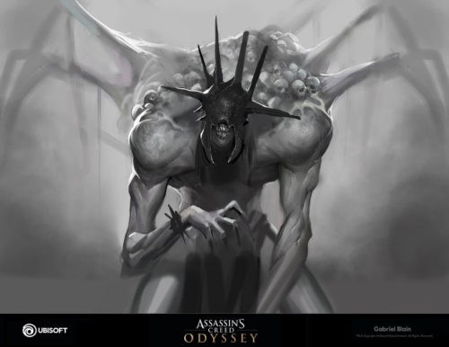 Centimani o Ecatonchiri, così come appaiono nel videogioco della Ubisoft "Assassin's Creed: Odyssey". Disegni dell'illustratore e concept artist Gabriel Blain