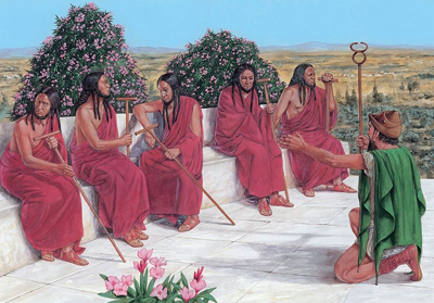 Fidippide davanti agli efori di Sparta, illustrazione di Richard Hook