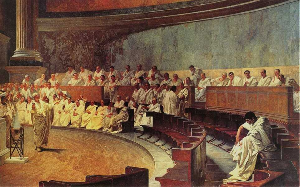 Cicerone denuncia Catilina, affresco, Cesare Maccari, 1889, Roma, Palazzo Madama 