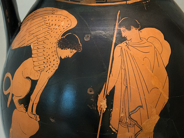Edipo e la Sfinge, pelike attico a figure rosse , 450-440 a.C., Berlino