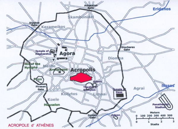 Mappa di Atene con l'Acropoli in evidenza