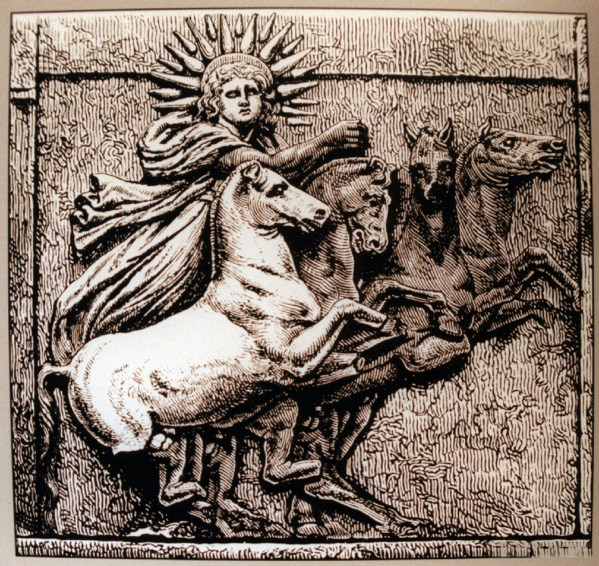 Metopa raffigurante Helios che esce dal mare. Rinvenuta all'angolo Nord-Est del tempio di Atena a Troia da Heinrich Schliemann nel 1872, e risalente al IV secolo a.C., è oggi conservata presso il Pergamonmuseum di Berlino.