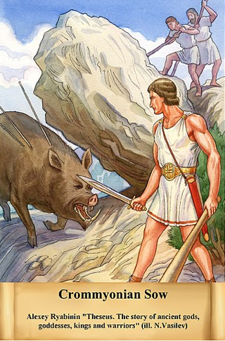 Teseo e il cinghiale Calidonio, disegno di N. Vasilev