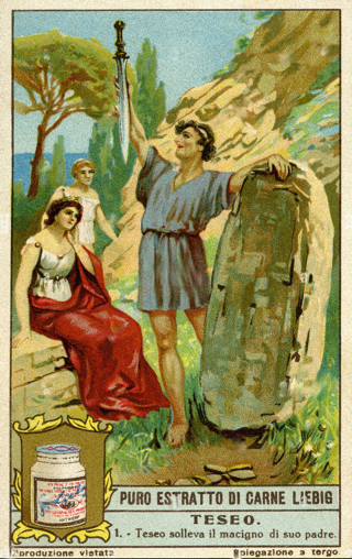 Teseo solleva il macigno di suo padre, Figurina Liebig
