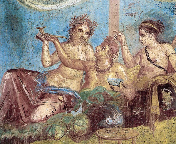 Affresco romano con scena di banchetto dalla Casa dei Casti Amanti, Pompei
