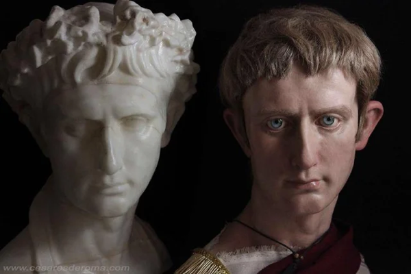Busto di Agusto imperatore e ricostruzione del suo volto in 3d