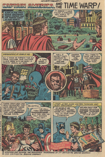 Captain America and the Time Warp!” (Marvel Comics cover-dated Agost 1978), disegni Buscema e Joe Sinnott.