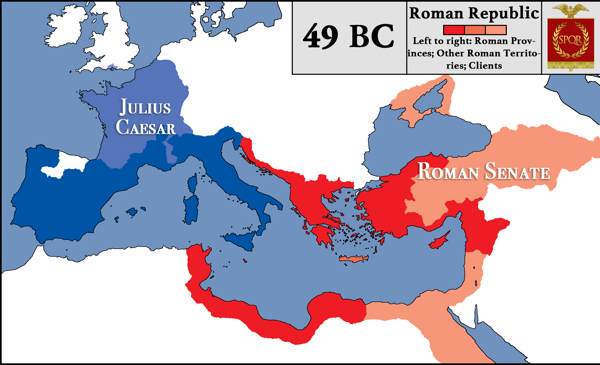 Mappa dei domini romani all'inizio dela guerra civile