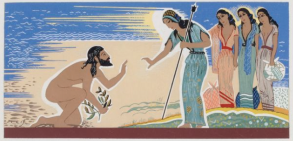 Odisseo e Nausicaa, disegno di François-Louis Schmied