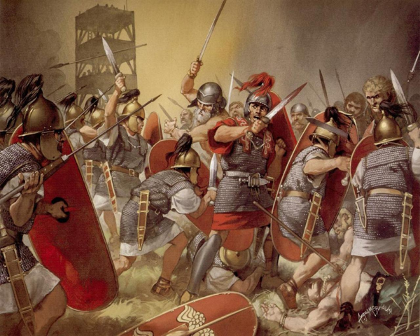 Ricostruzione di una battaglia di epoca romana
