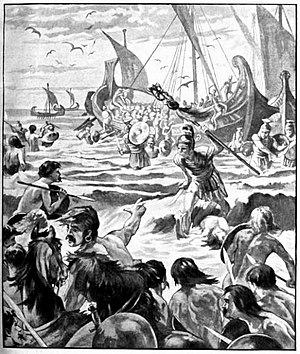 Sbarco dei Romani sulla costa del Kent (Cassell's History of England, Vol. I)