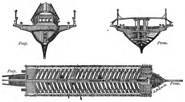 Sezioni e vista in piano di una galea sottile.