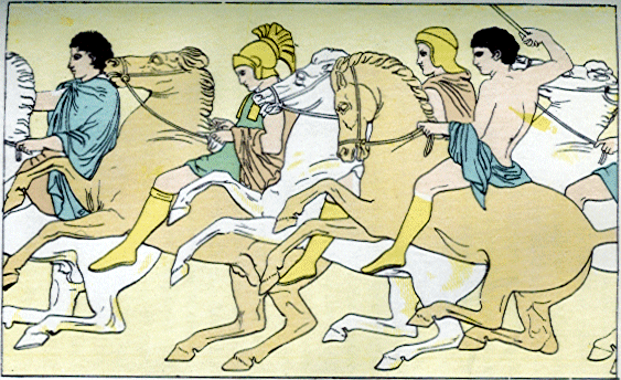 Cavalleggeri ateniesi. Immagine basata sul fregio del Partenone