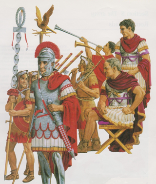 L'imperatore Vespasiano passa in rivista le sue truppe, disegno di Peter Connoly