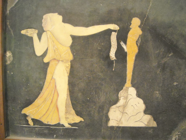 Menade danzante con Priapo, pittura muraria da Pompei