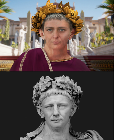 Ricostruzione del volto dell'imperatore Claudio, confrontato con una sua statua