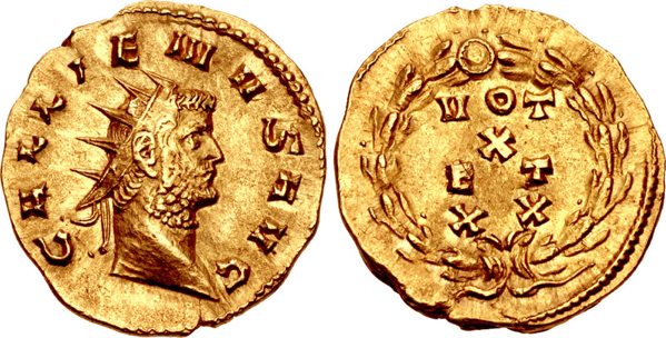 Aureo di Gallieno, coniato a Mediolanum 