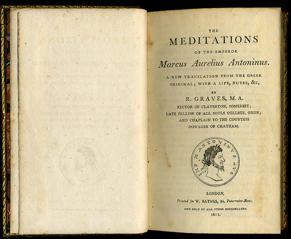 Frontespizio di I Pensieri di Marco Aurelio, in una traduzione inglese di R. Graves, 1811