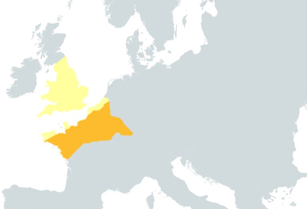 In giallo, i territori occupati dal secessionista Carausio nel 286, in arancio i territori da lui rivendicati