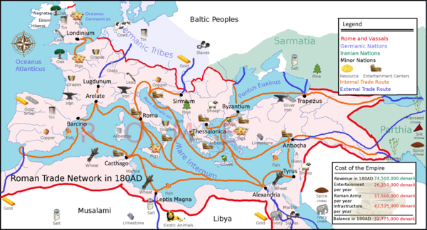 Mappa dei commerci durante l'Impero