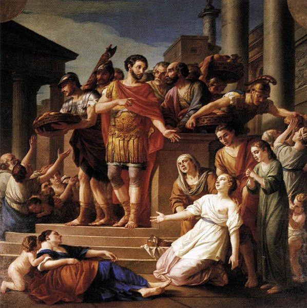 Marco Aurelio che distribuisce il pane al popolo, dipinto di Joseph-Marie Vien, 1765 