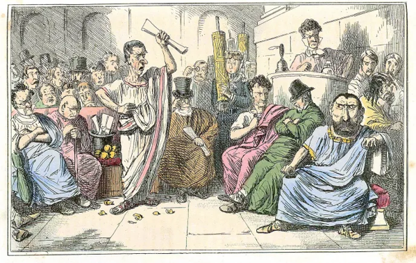 Arringa di Cicerone in Senato, da The Comic History of Rome, 1850