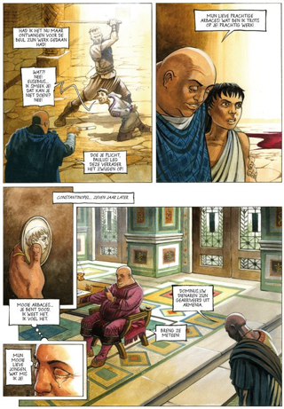 Dalla graphic novel "Apostata". Questo fumetto storico di Ken Broeders racconta la vita dell'imperatore romano del IV secolo Flavio Claudio Giuliano, noto come Giuliano l'Apostata. In 7 albi rappresenta la vita dell'imperatore dalla sua ascesa al potere alla sua fine.