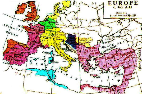 L'Europa nel 476, dal Muir's Historical Atlas (1911)