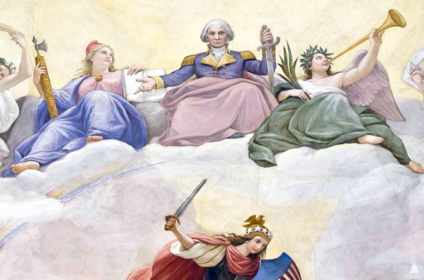 Dettaglio dall'affresco Apoteosi di Washington è un affresco dell'artista Constantino Brumidi, Washington USA, Campidoglio 