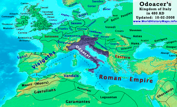 Il regno di Odoacre nel 480 d.C.
