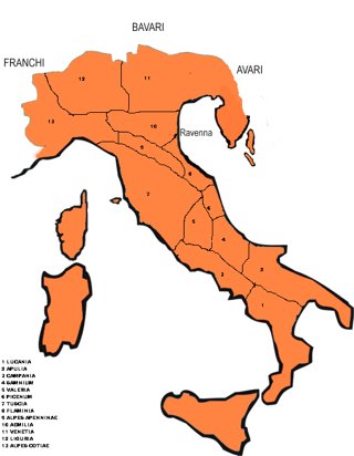 La prefettura del pretorio d'Italia, suddivisa in province.