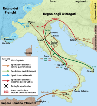Mappa della Guerra Greca Gotica in Giovanni