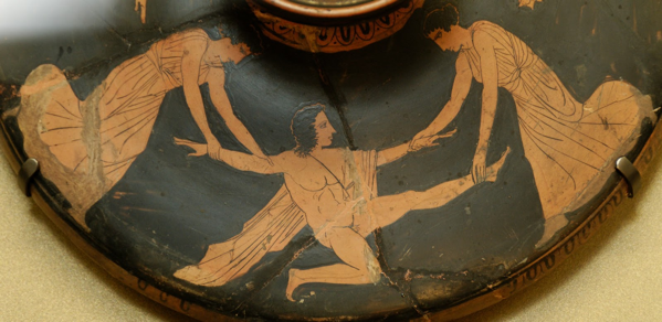 Morte di <i>Penteo</i> (pittore di Midia, ceramica a figure rosse, 440-430 a.C., Parigi, Museo del Louvre)” width=”599″ height=”292″ border=”0″><figcaption style=
