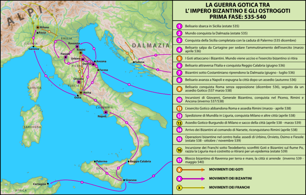 Prima fase della Guerra Greco-gotica. Fonte: Wikipedia