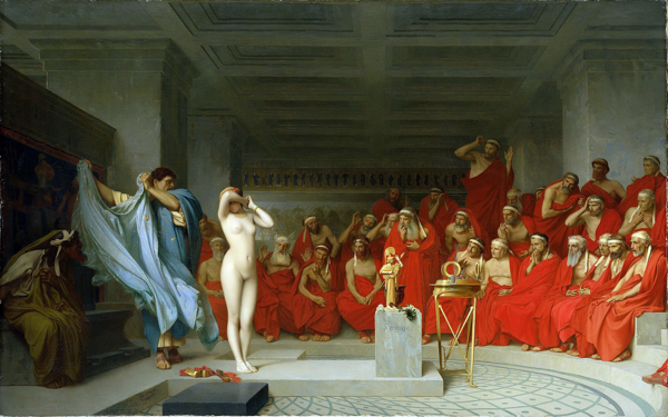 Antica cortigiana greca Phryne davanti all'Areopago. Jean Leon Gerome, 1861