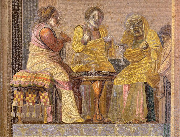 Scena comica raffigurata nel mosaico romano della Villa de Cicero (Villa di Cicerone) a Pompei