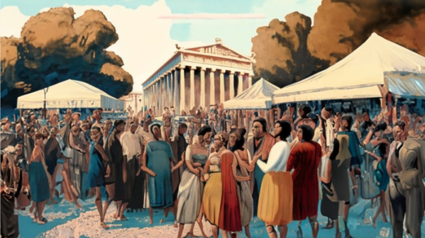 Scena di vita quotidiana nell'Antica Grecia
