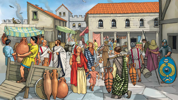 Un mercato in una piazza dell'Antica Grecia
