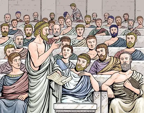 una riunione in assemblea nell'antica grecia