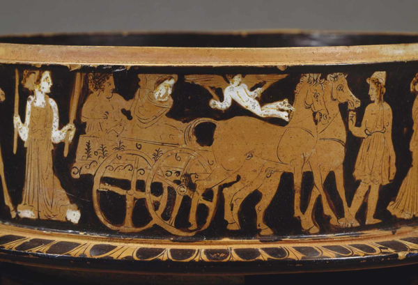 Carro nuziale, particolare di un ciborio a figure rosse, civiltà greca, V secolo a.C. Atene, Museo Archeologico Nazionale