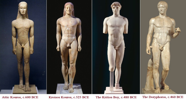 Confronto tra vari Kouros e il Doriforo