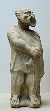 Figurina di attore che indossa la maschera di un uomo calvo, II secolo a.C.