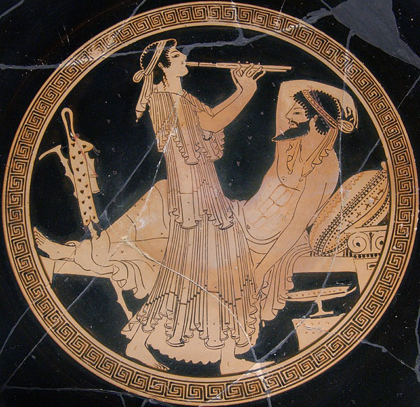 Fondo di una coppa attica in ceramica a figure rosse del Pittore di Colmar; 480 a.C. circa, proveniente da Vulci, ora al Musée du Louvre.