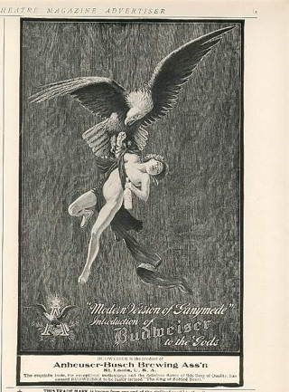 Pubblicità della birra Budweiser, Theatre Magazine, 1906: versione moderna di Ganimede 
