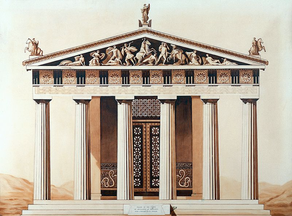 Ricostruzione della facciata del tempio