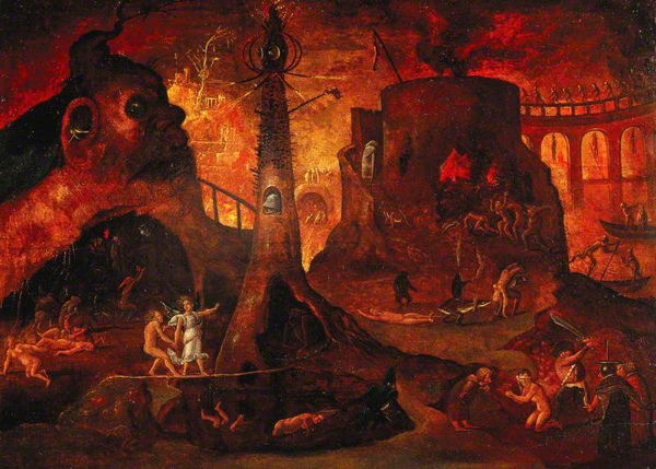 Un angelo che conduce un'anima all'inferno, Hieronymus Bosch (c.1450-1516) (seguace di)