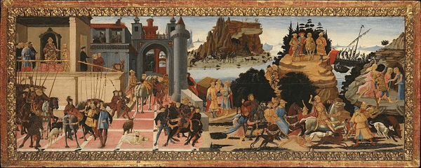 Scene dalla Storia degli Argonauti - dipinto di Jacopo di Arcangelo (detto Jacopo del Sellaio), 1465