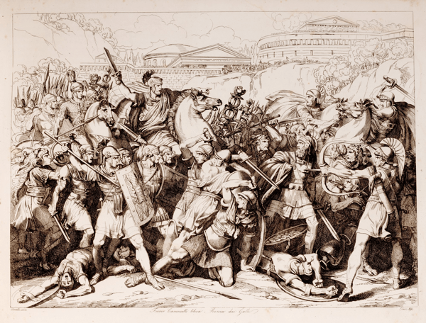 Furio Camillo libera Roma dai Galli, incisione di Bartolomeo Pinelli