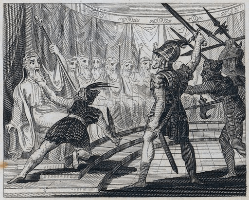 I galli di Brenno massacrano i senatori romani, incisione ottocentesca